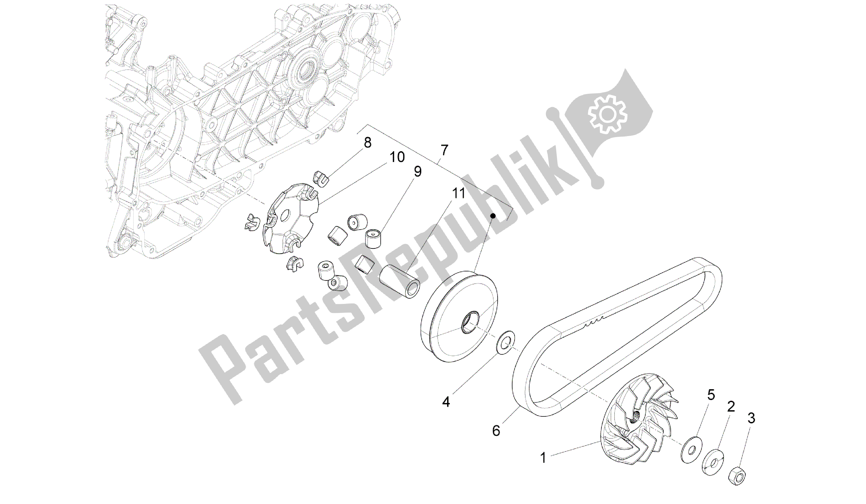 All parts for the Driving Pulley of the Vespa Primavera 150 2014