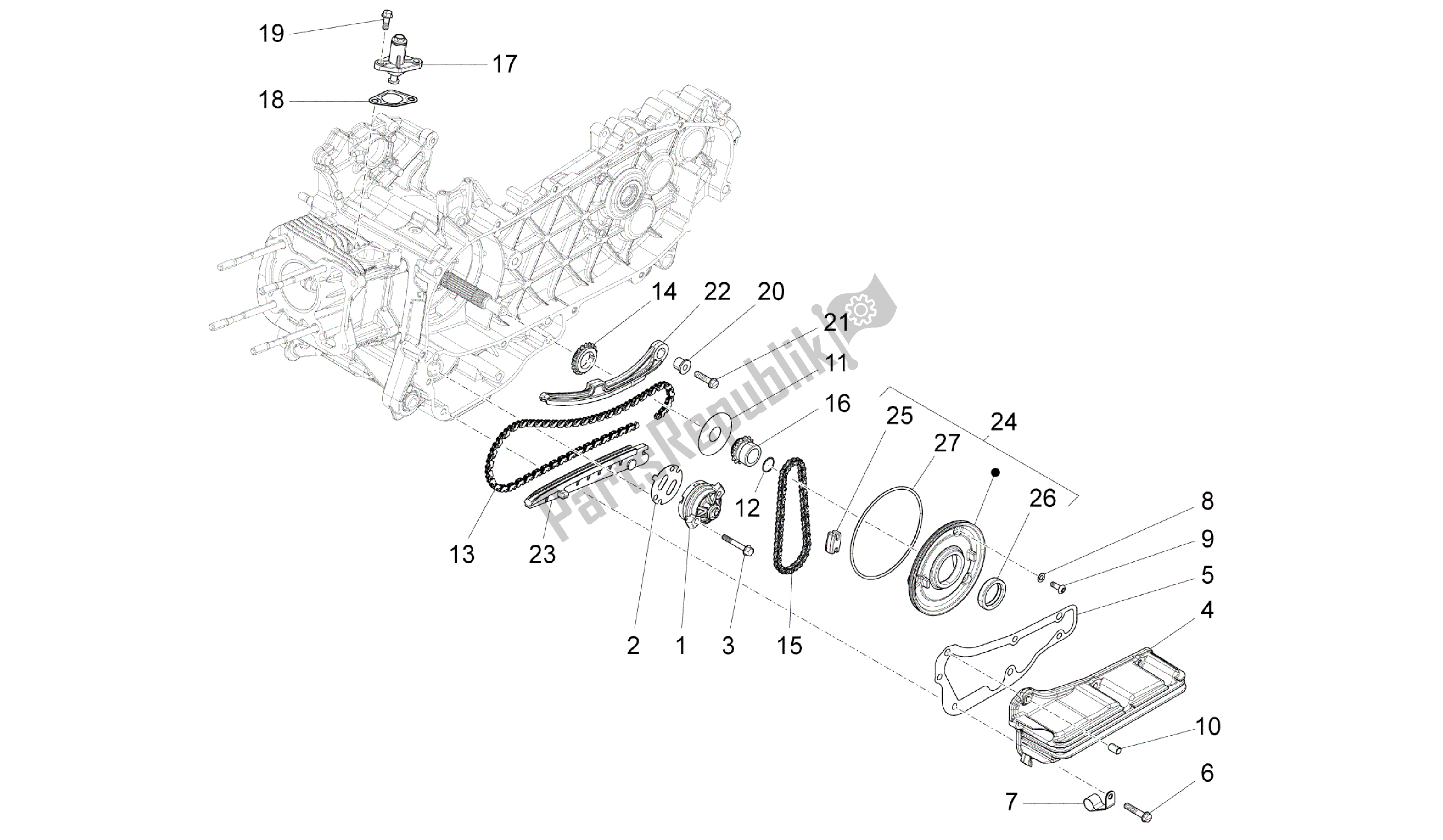 All parts for the Oil Pump of the Vespa Primavera 150 2014