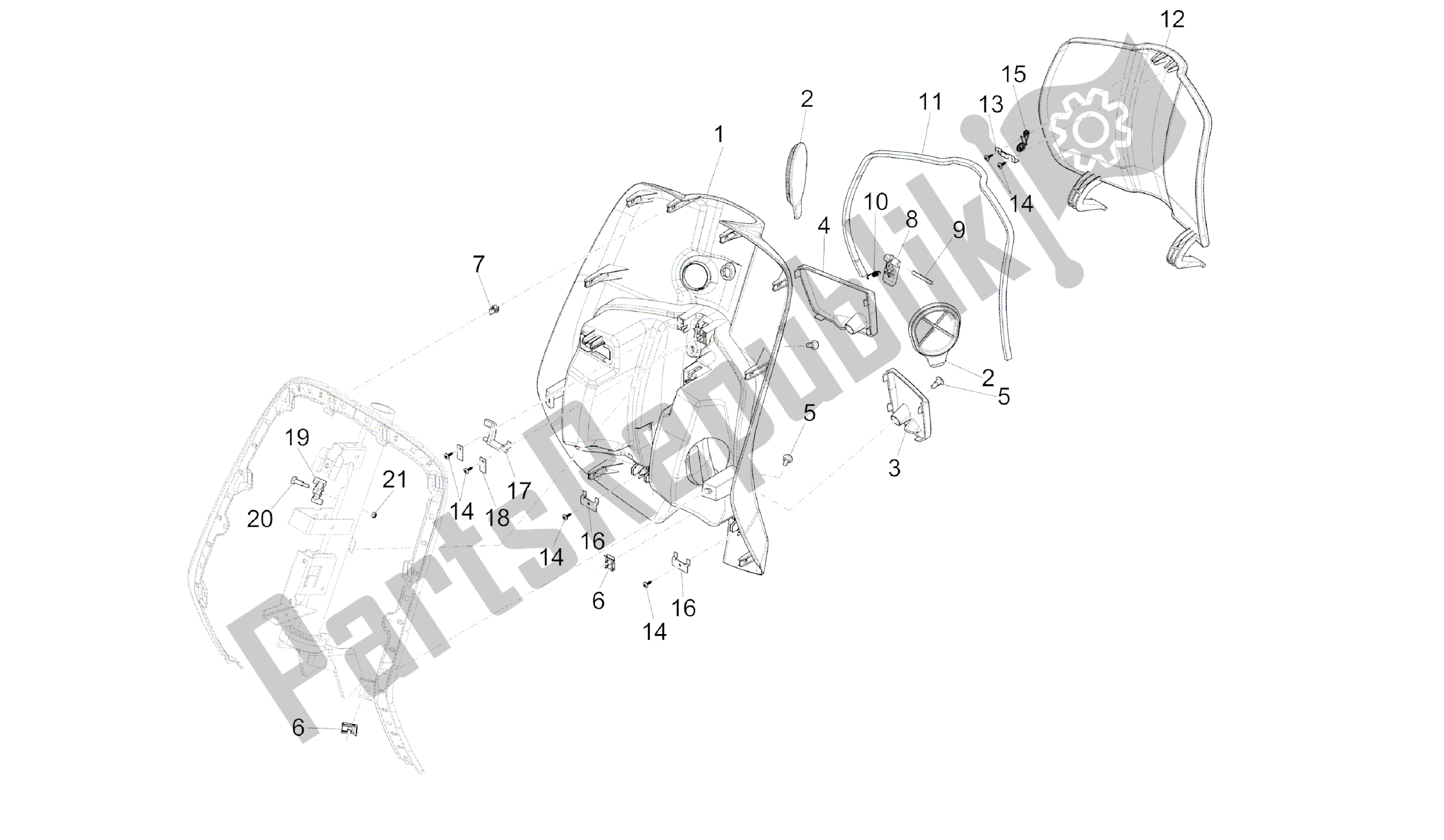 All parts for the Voorste Koffer - Tegenbeschermingsplaat of the Vespa Primavera 150 2014