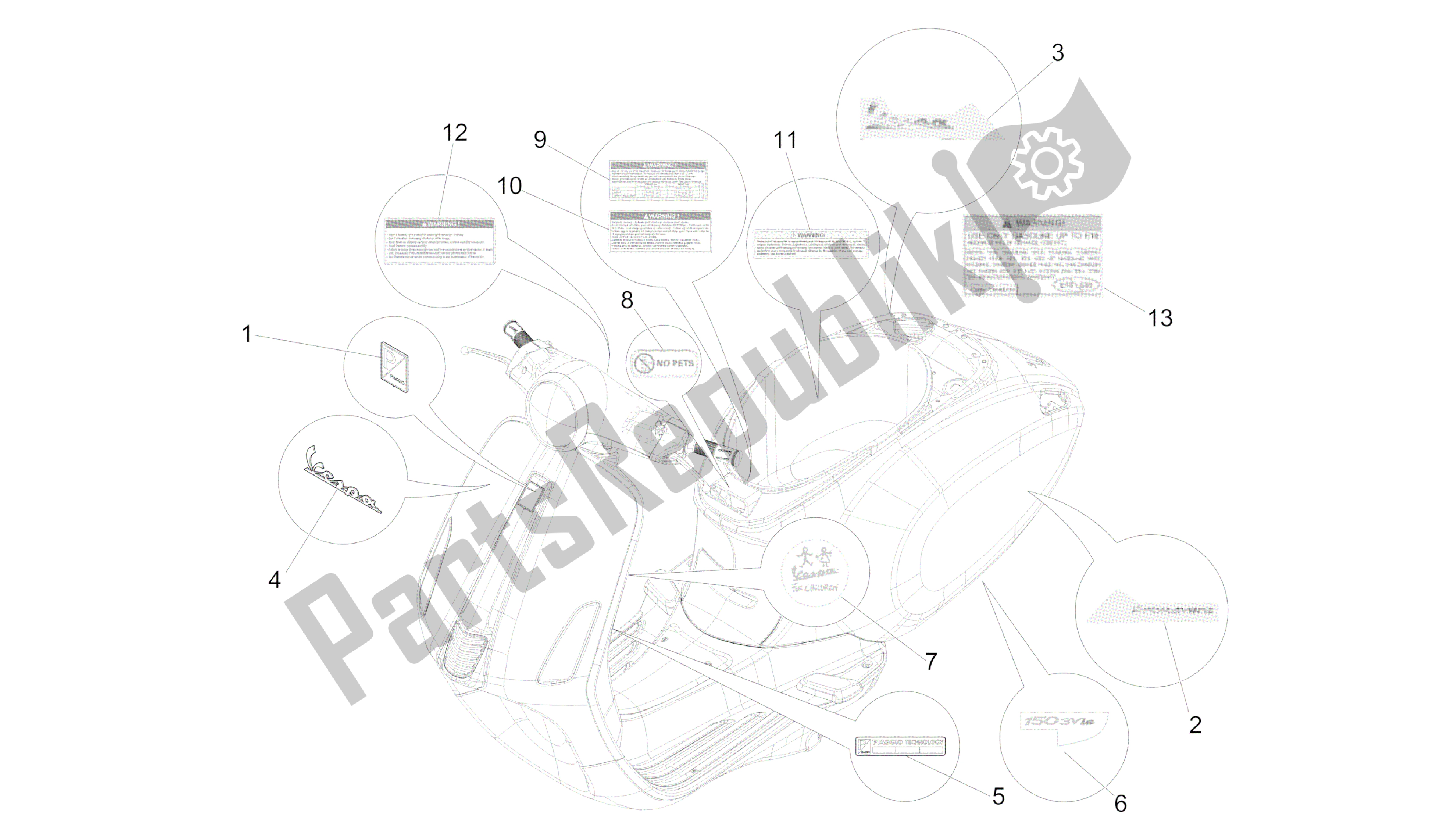 Todas las partes para Plaatjes En Sierstroken de Vespa Primavera 150 2014