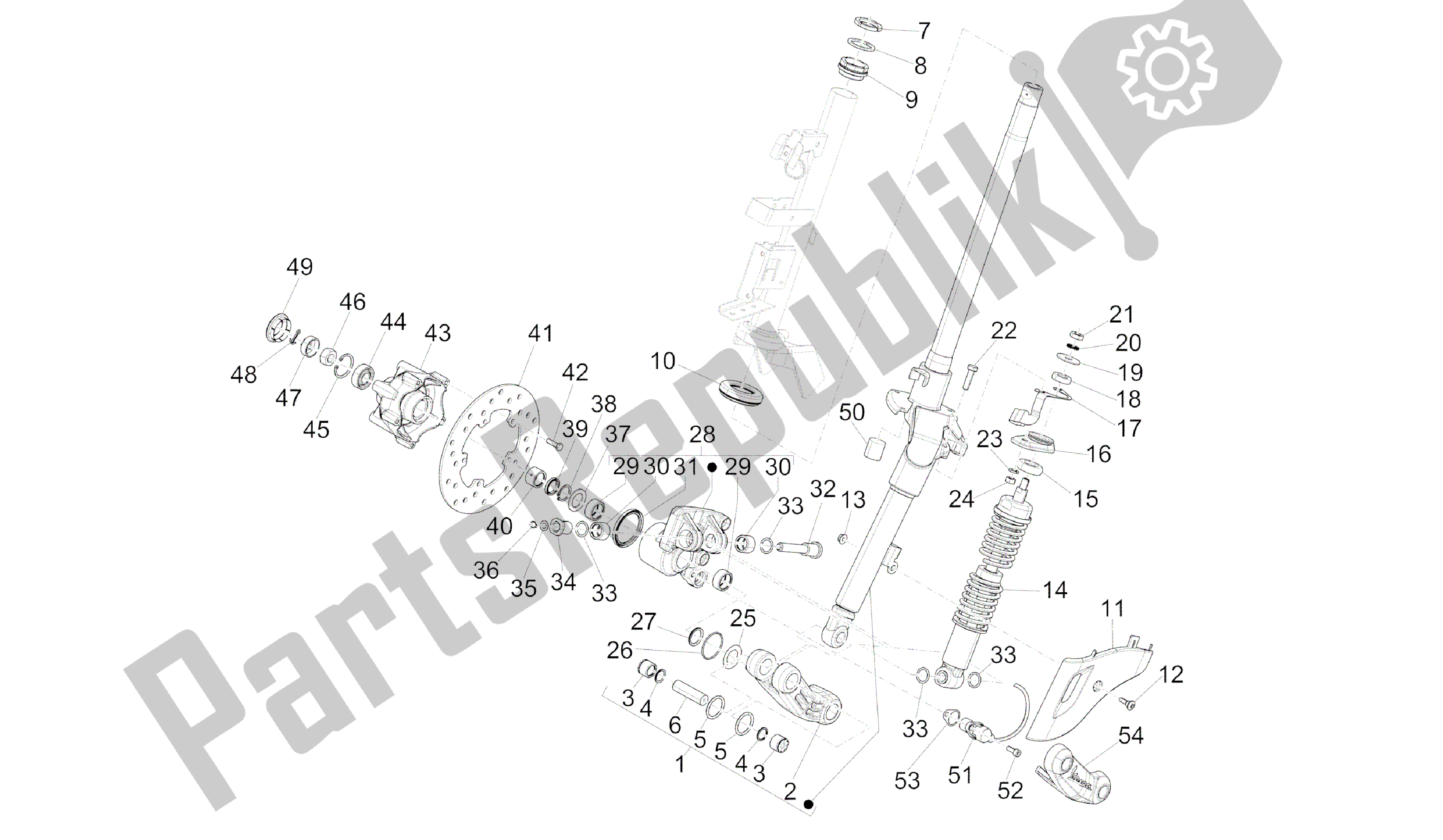All parts for the Fork/steering Tube - Steering Bearing Unit of the Vespa Primavera 150 2014