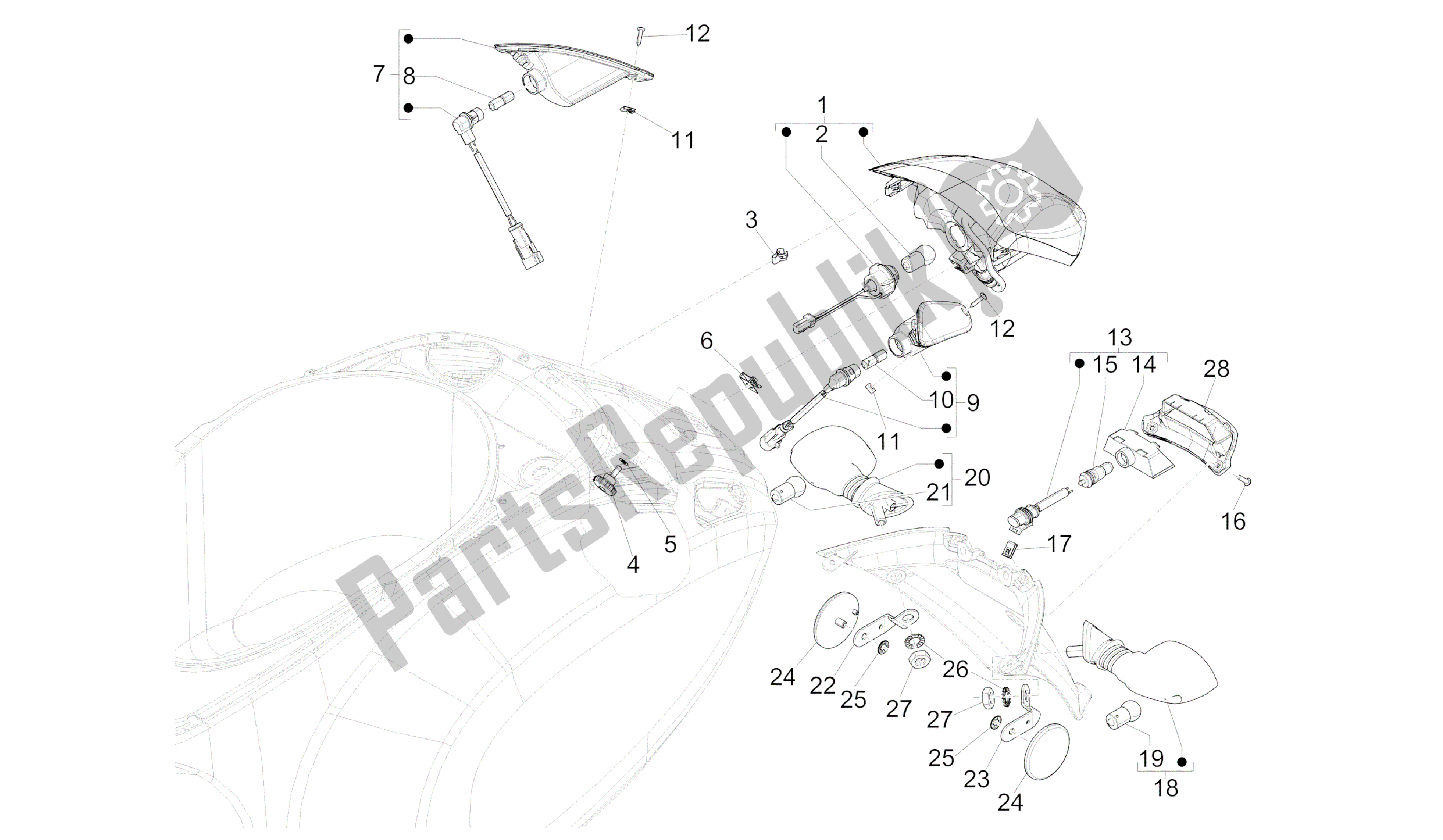 Todas las partes para Achterlichten - Richtingaanwijzers de Vespa Primavera 150 2014