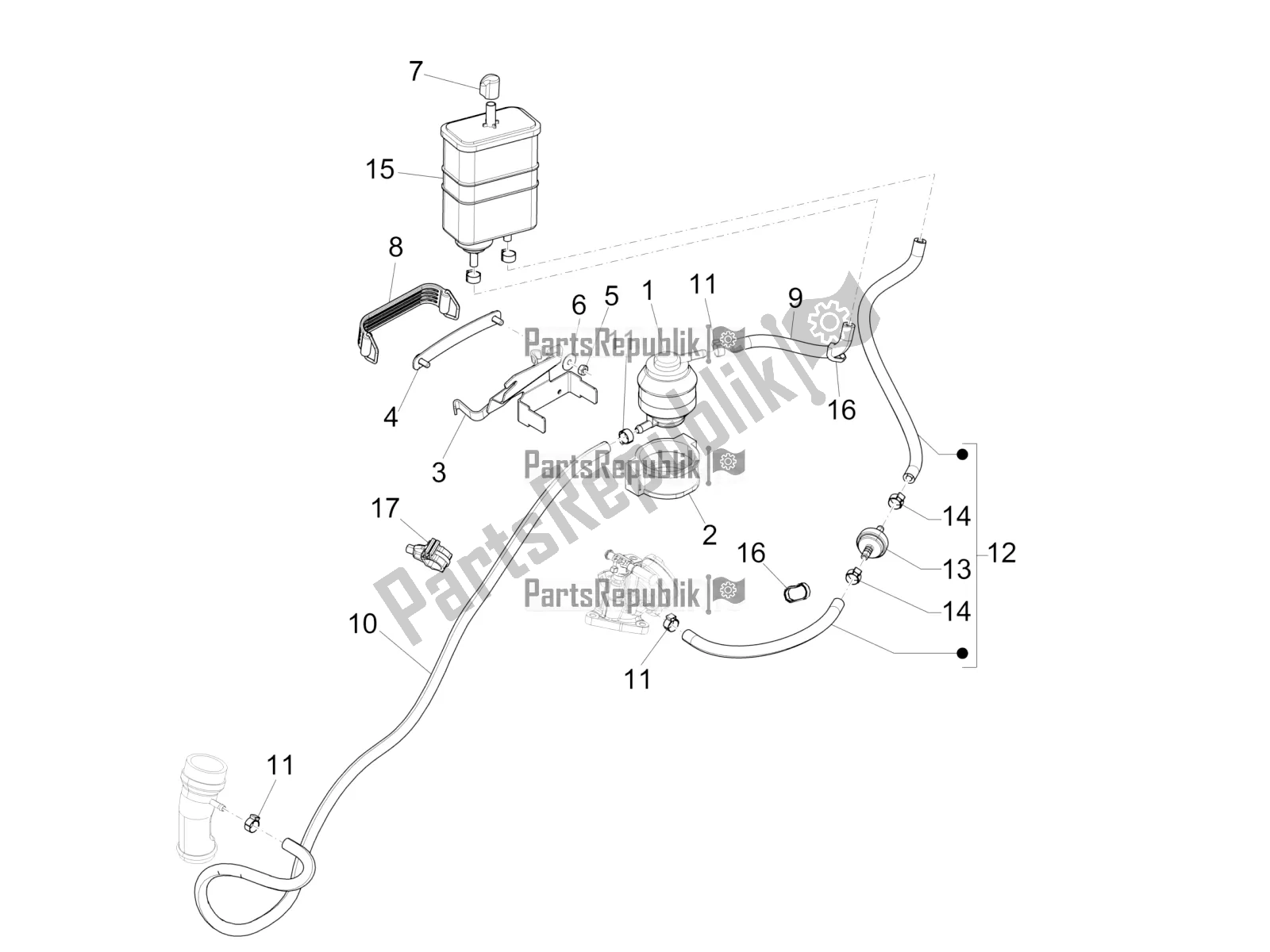 All parts for the Anti-percolation System of the Vespa 946 125 4 STR / Red 2016