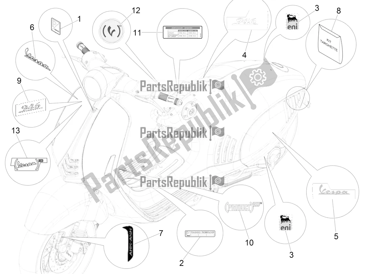 All parts for the Plates - Emblems of the Vespa 946 125 4 STR / Red 2016