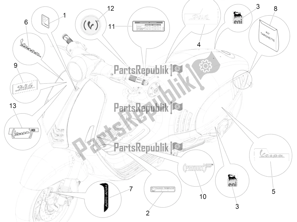 All parts for the Plates - Emblems of the Vespa 946 125 4 STR / Red 2017