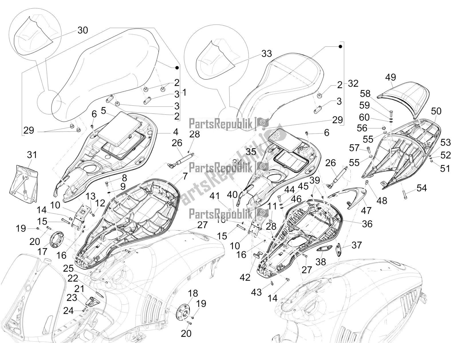 Toutes les pièces pour le Selle / Sièges du Vespa 946 125 4 STR / Red 2017