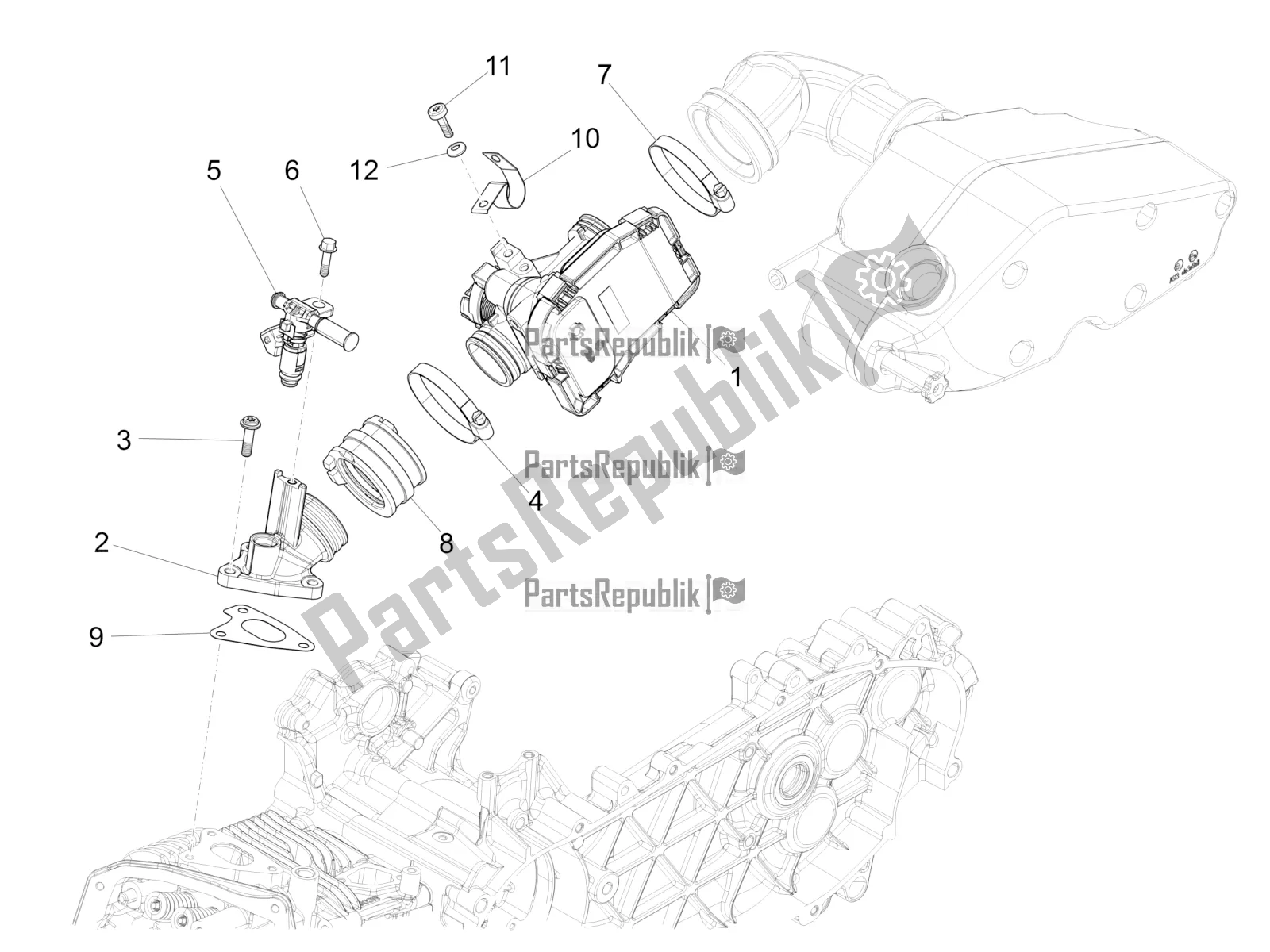 Toutes les pièces pour le Throttle Body - Injector - Induction Joint du Vespa 946 125 4 STR / Red 2017