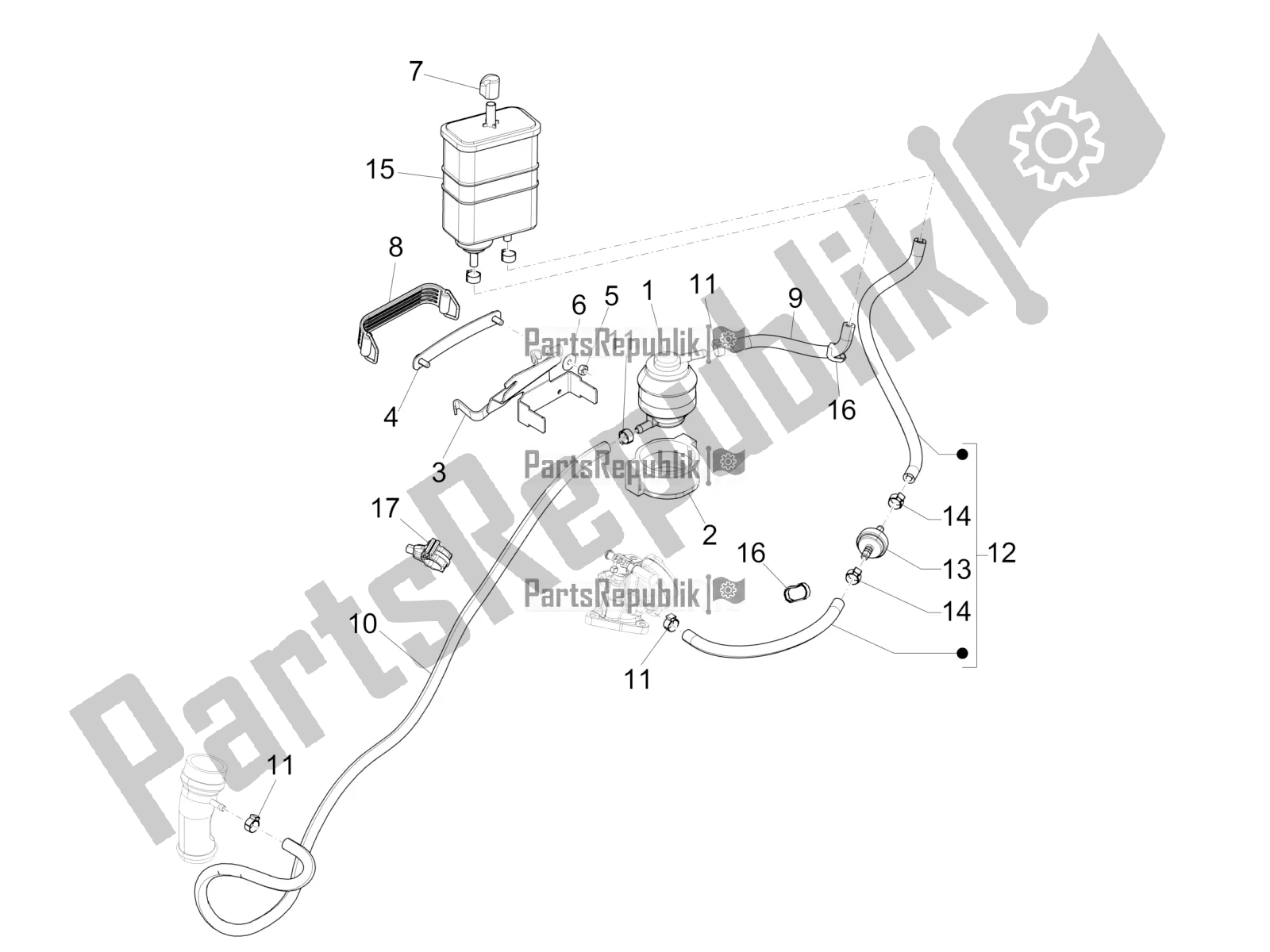 Toutes les pièces pour le Système Anti-percolation du Vespa 946 125 4 STR / Red 2018