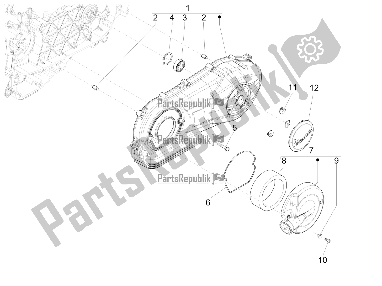 Tutte le parti per il Coperchio Del Carter - Raffreddamento Del Carter del Vespa 946 125 4 STR / Red 2018