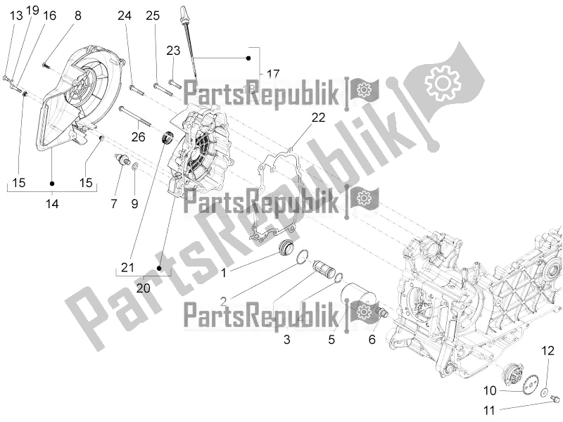 Toutes les pièces pour le Couvercle Magnéto Volant - Filtre à Huile du Vespa 946 125 4 STR / Red 2018