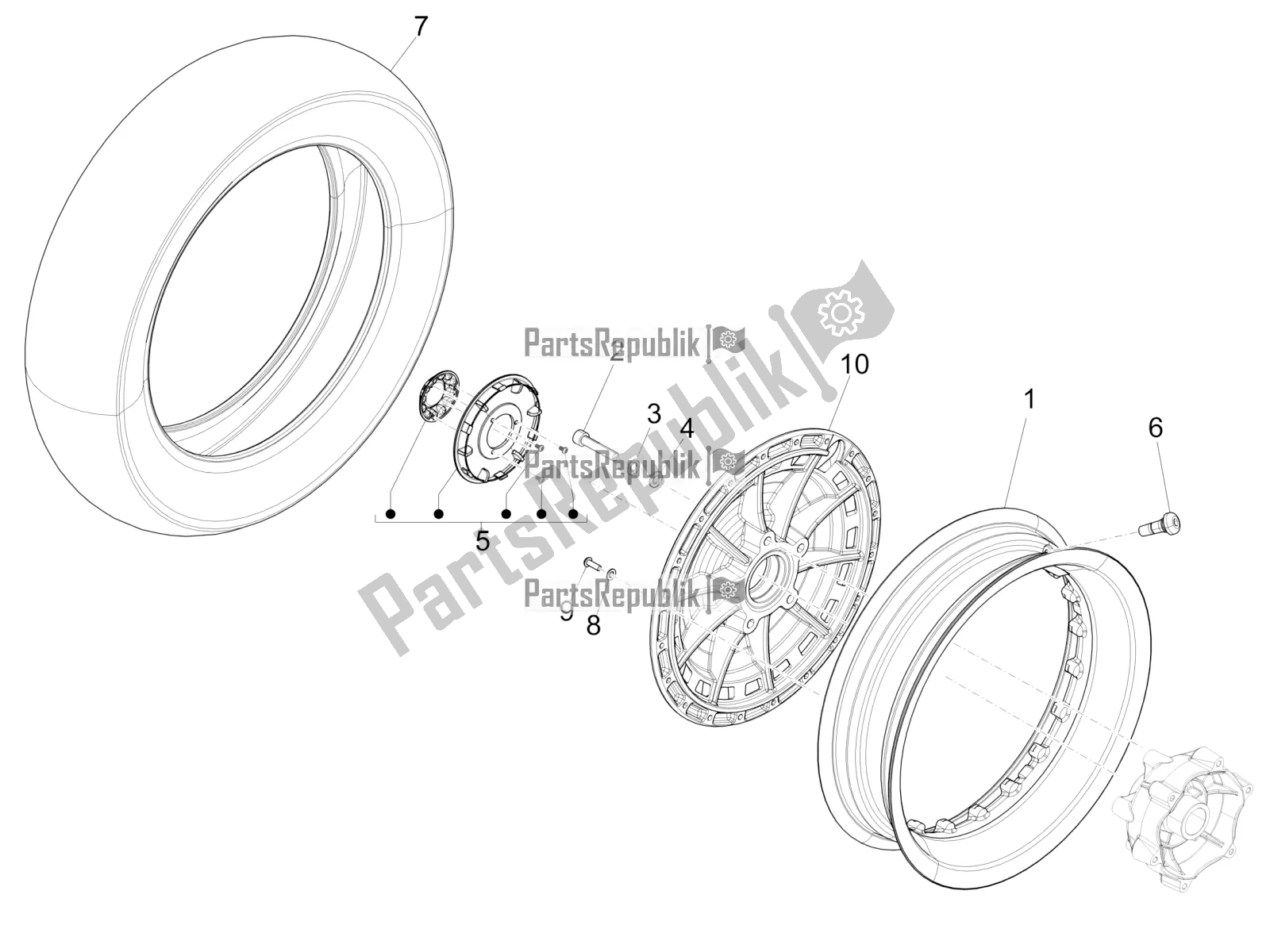 All parts for the Front Wheel of the Vespa 946 125 4 STR / Red 2018