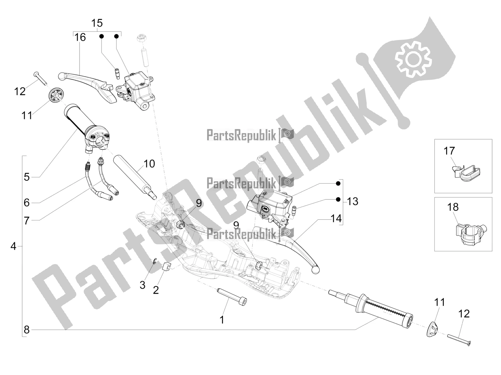 Toutes les pièces pour le Guidon - Master Cil. Du Vespa 946 125 4 STR / Red 2018