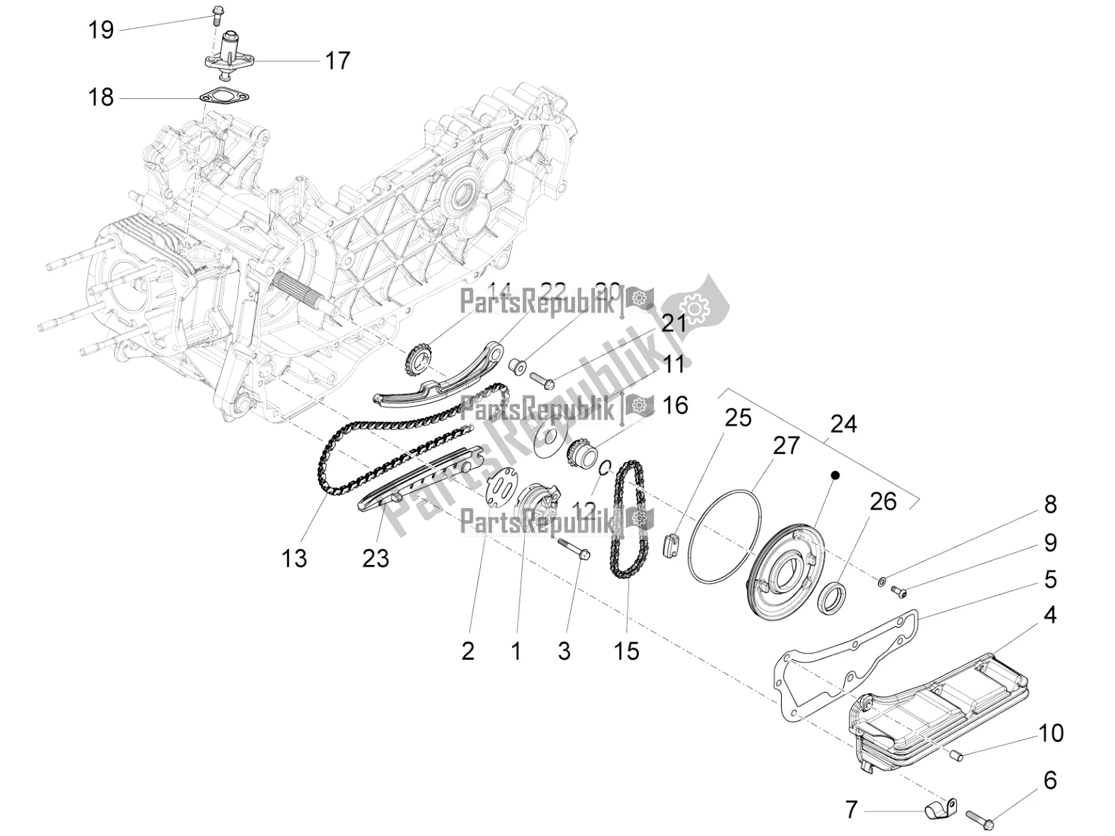 All parts for the Oil Pump of the Vespa 946 125 4 STR / Red 2018