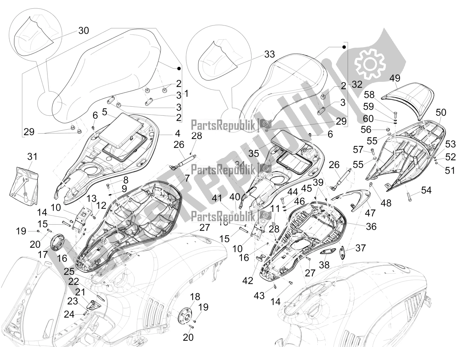 Toutes les pièces pour le Selle / Sièges du Vespa 946 125 4 STR / Red 2018