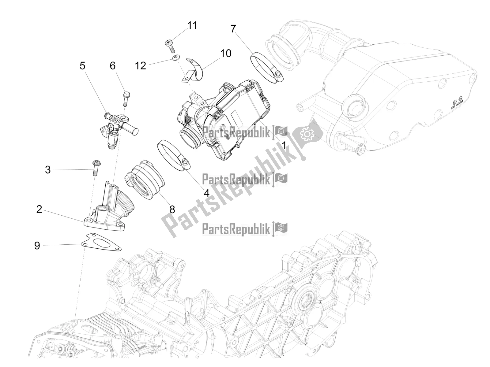 Todas as partes de Throttle Body - Injector - Induction Joint do Vespa 946 125 4 STR / Red 2018