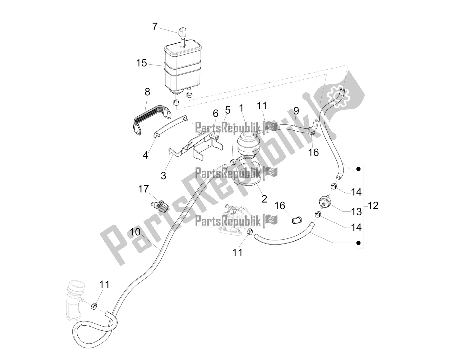 Toutes les pièces pour le Système Anti-percolation du Vespa 946 125 4 STR / Red 2019