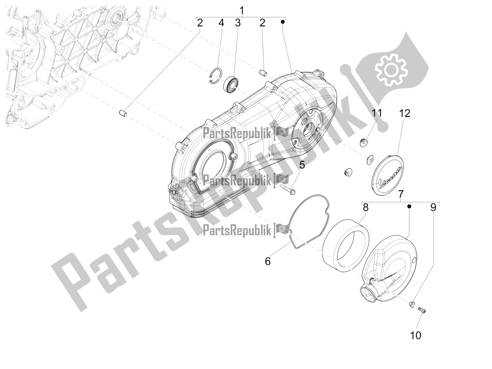 Tutte le parti per il Coperchio Del Carter - Raffreddamento Del Carter del Vespa 946 125 4 STR / Red 2019