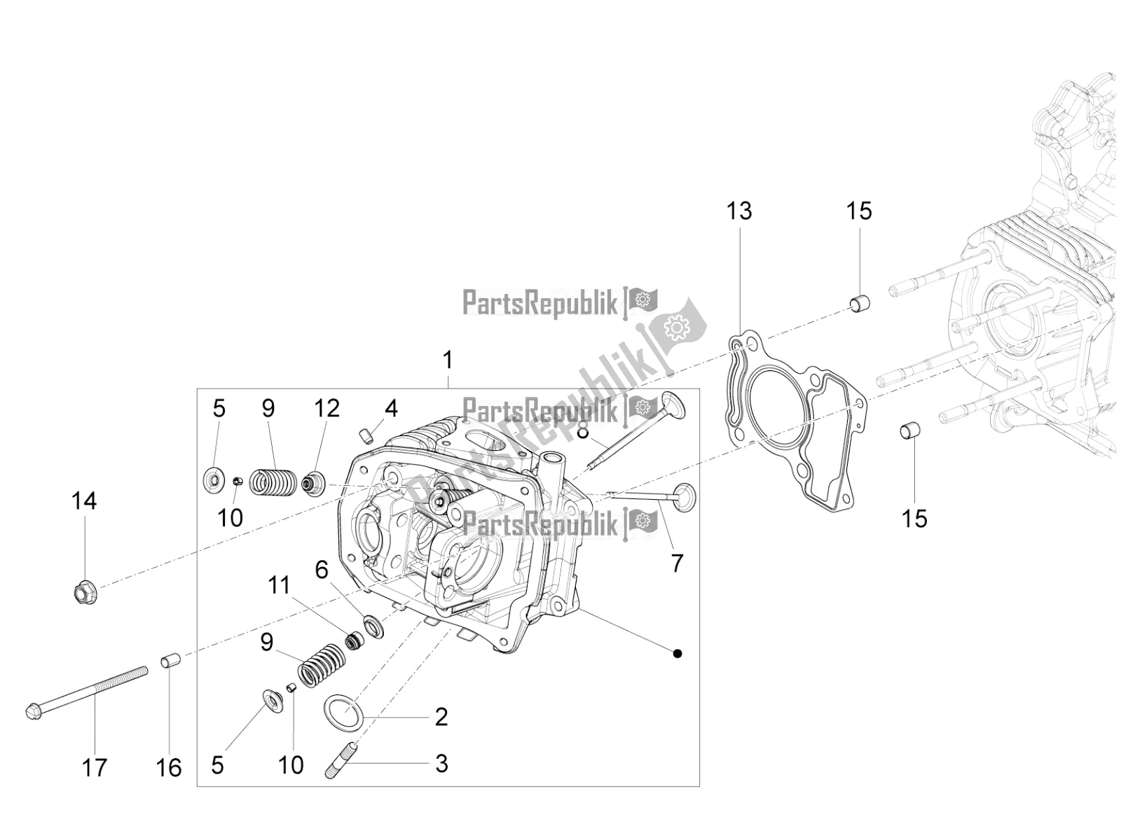 All parts for the Cylinder Head Unit - Valve of the Vespa 946 125 4 STR / Red 2019