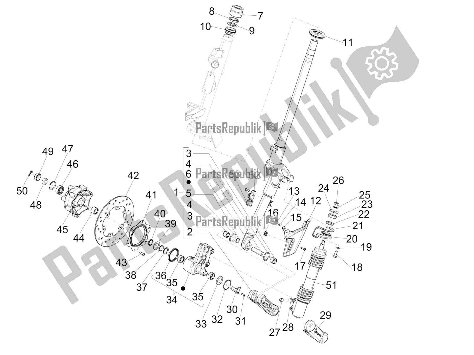 Toutes les pièces pour le Fourche / Tube De Direction - Palier De Direction du Vespa 946 125 4 STR / Red 2019