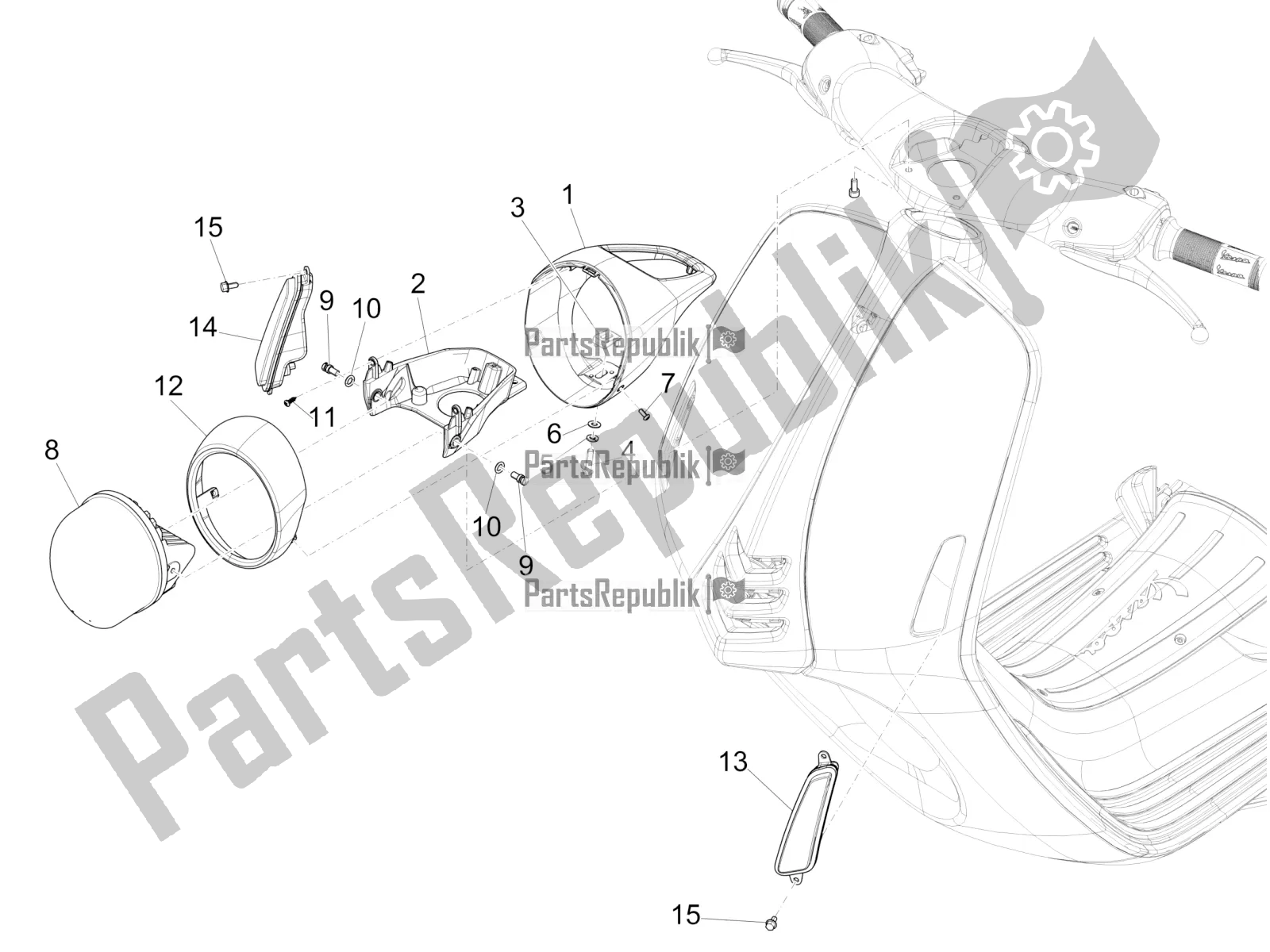 All parts for the Front Headlamps - Turn Signal Lamps of the Vespa 946 125 4 STR / Red 2019