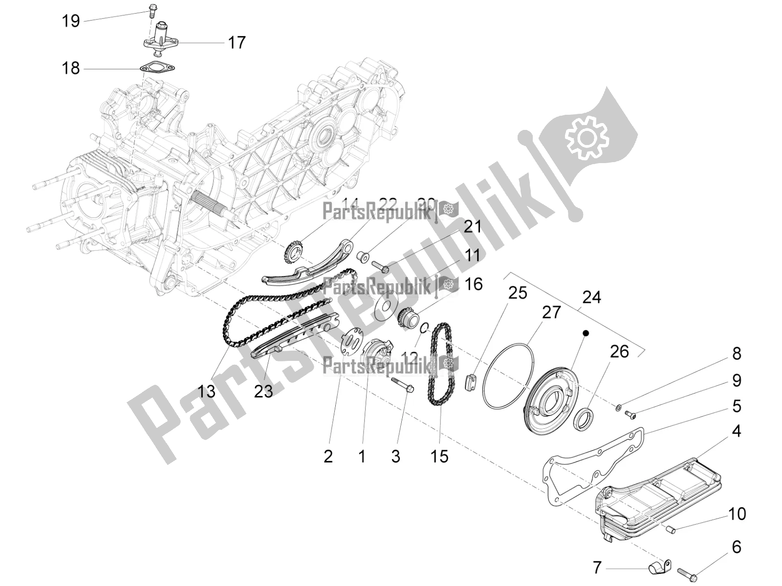 All parts for the Oil Pump of the Vespa 946 125 4 STR / Red 2019