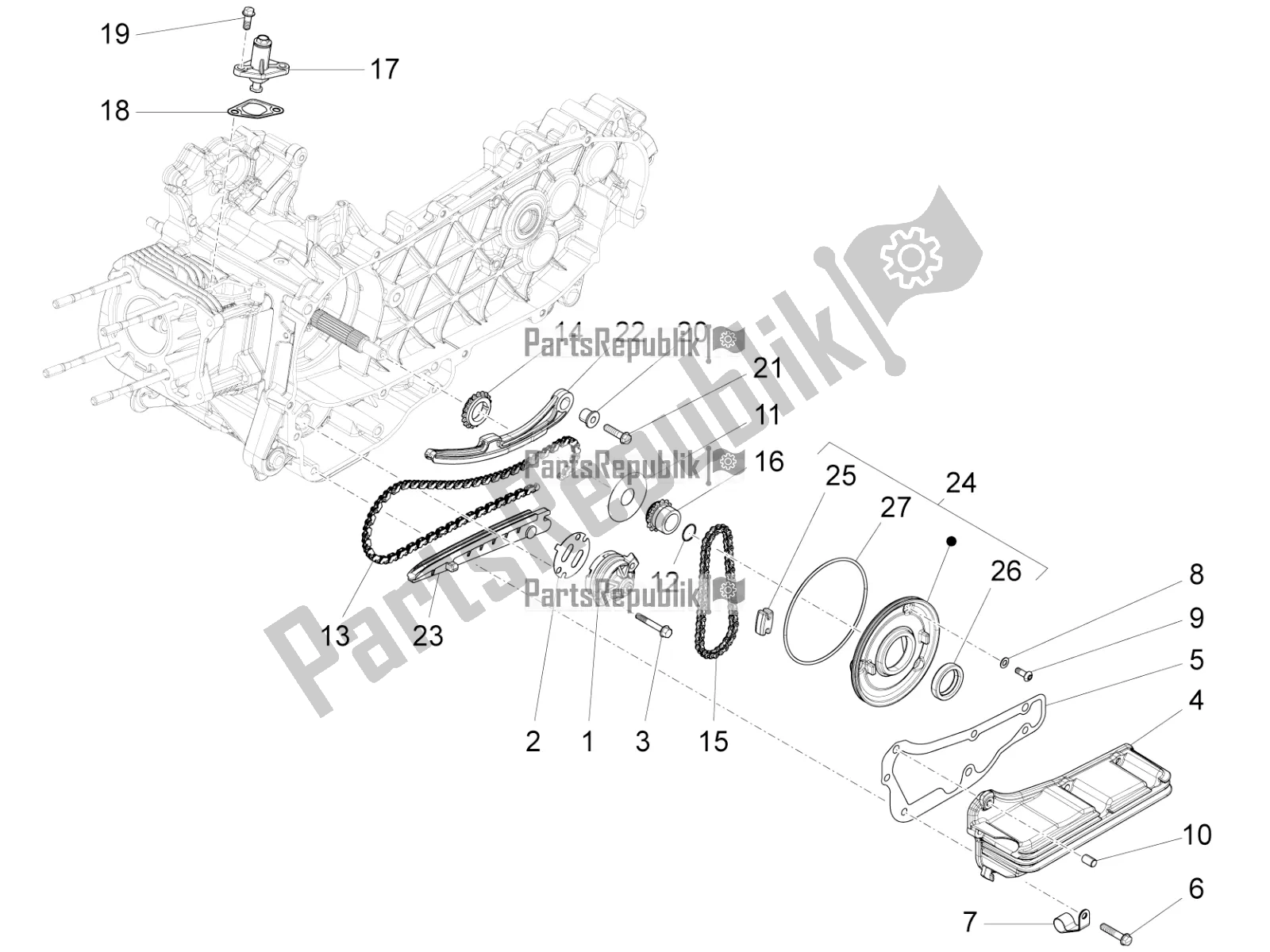 All parts for the Oil Pump of the Vespa 946 125 4 STR / Red 2019