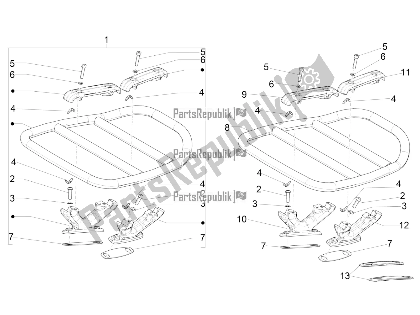 All parts for the Rear Luggage Rack of the Vespa 946 125 4 STR / Red 2019