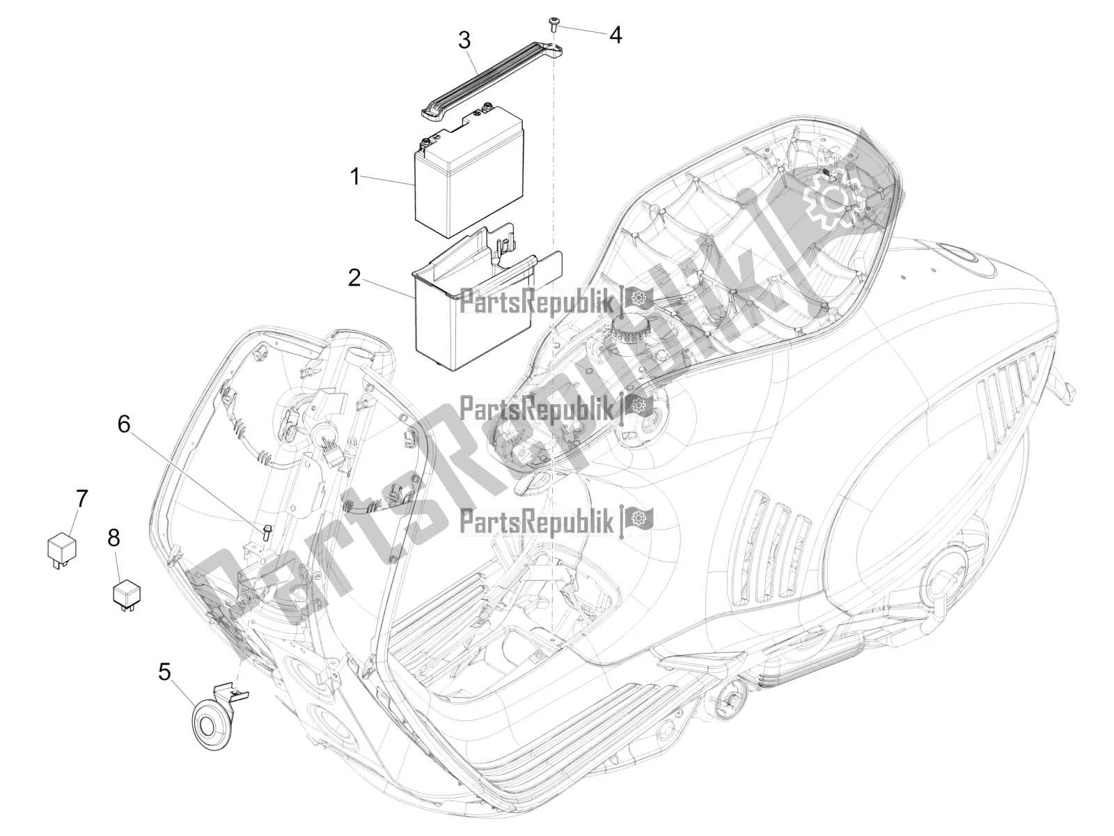 All parts for the Remote Control Switches - Battery - Horn of the Vespa 946 125 4 STR / Red 2019
