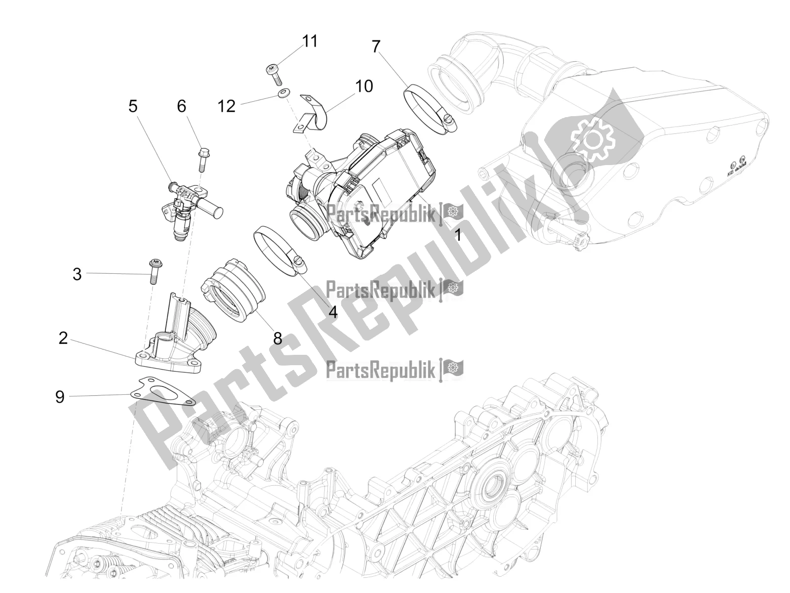 Todas as partes de Throttle Body - Injector - Induction Joint do Vespa 946 125 4 STR / Red 2019