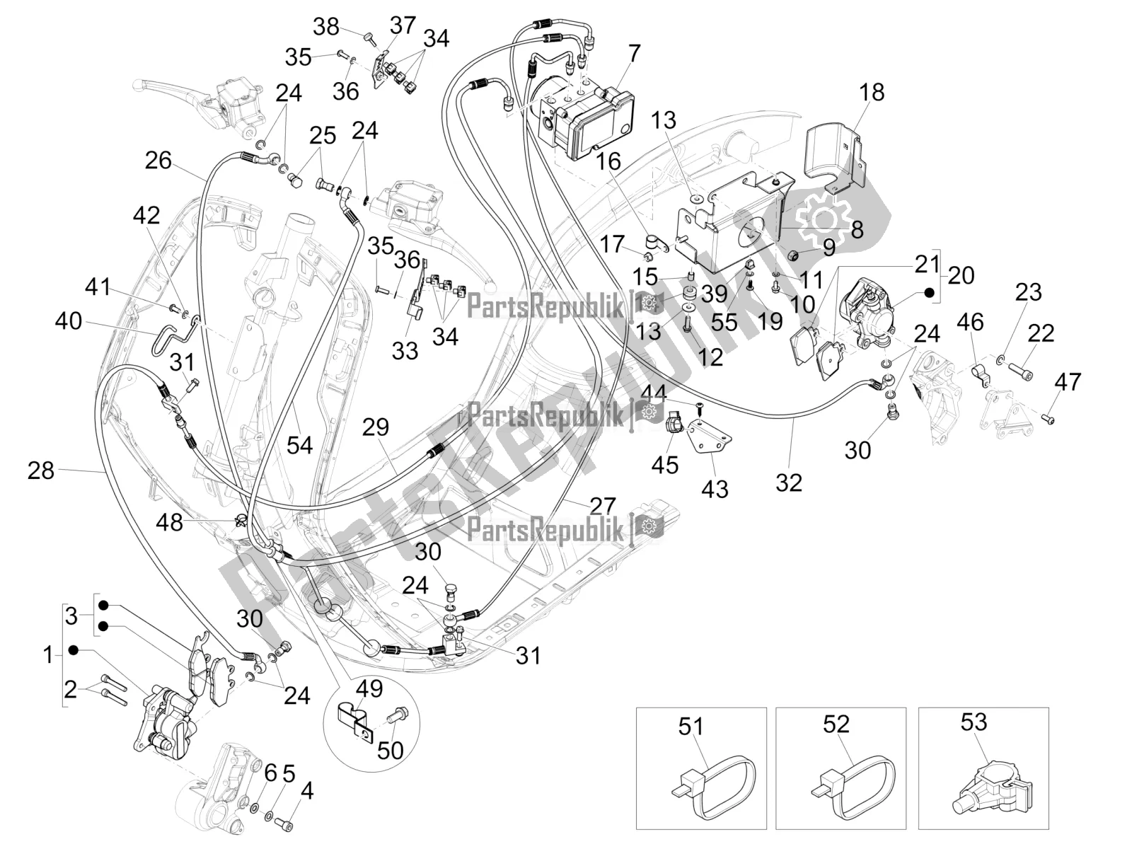 All parts for the Brakes Pipes - Calipers (abs) of the Vespa 946 125 4 STR / Red 2020