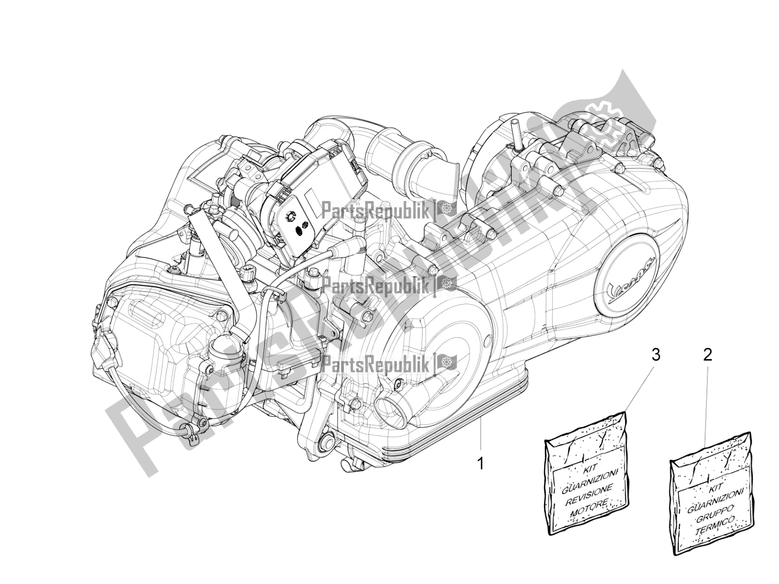 Tutte le parti per il Motore, Assemblaggio del Vespa 946 125 4 STR / Red 2020