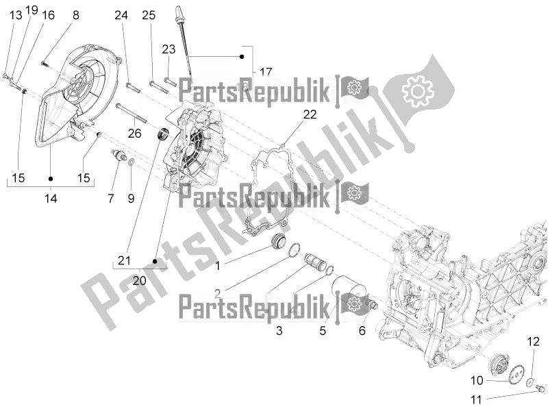 All parts for the Flywheel Magneto Cover - Oil Filter of the Vespa 946 125 4 STR / Red 2020