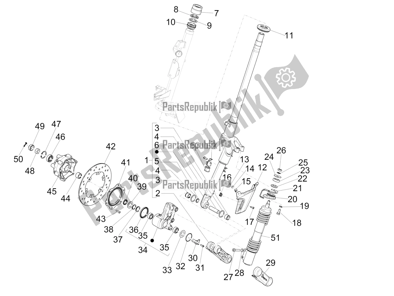 Toutes les pièces pour le Fourche / Tube De Direction - Palier De Direction du Vespa 946 125 4 STR / Red 2020