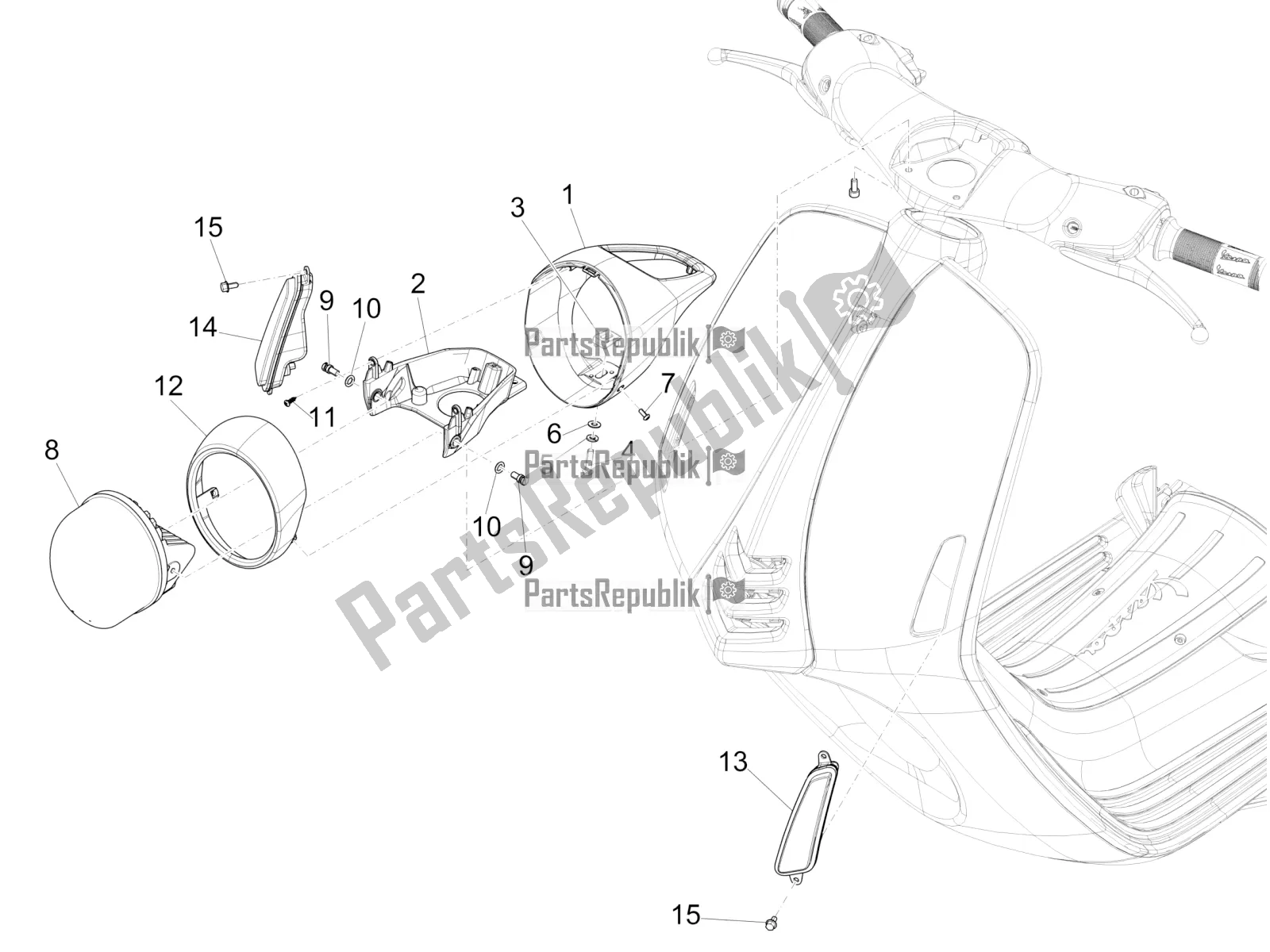 Toutes les pièces pour le Phares Avant - Clignotants du Vespa 946 125 4 STR / Red 2020