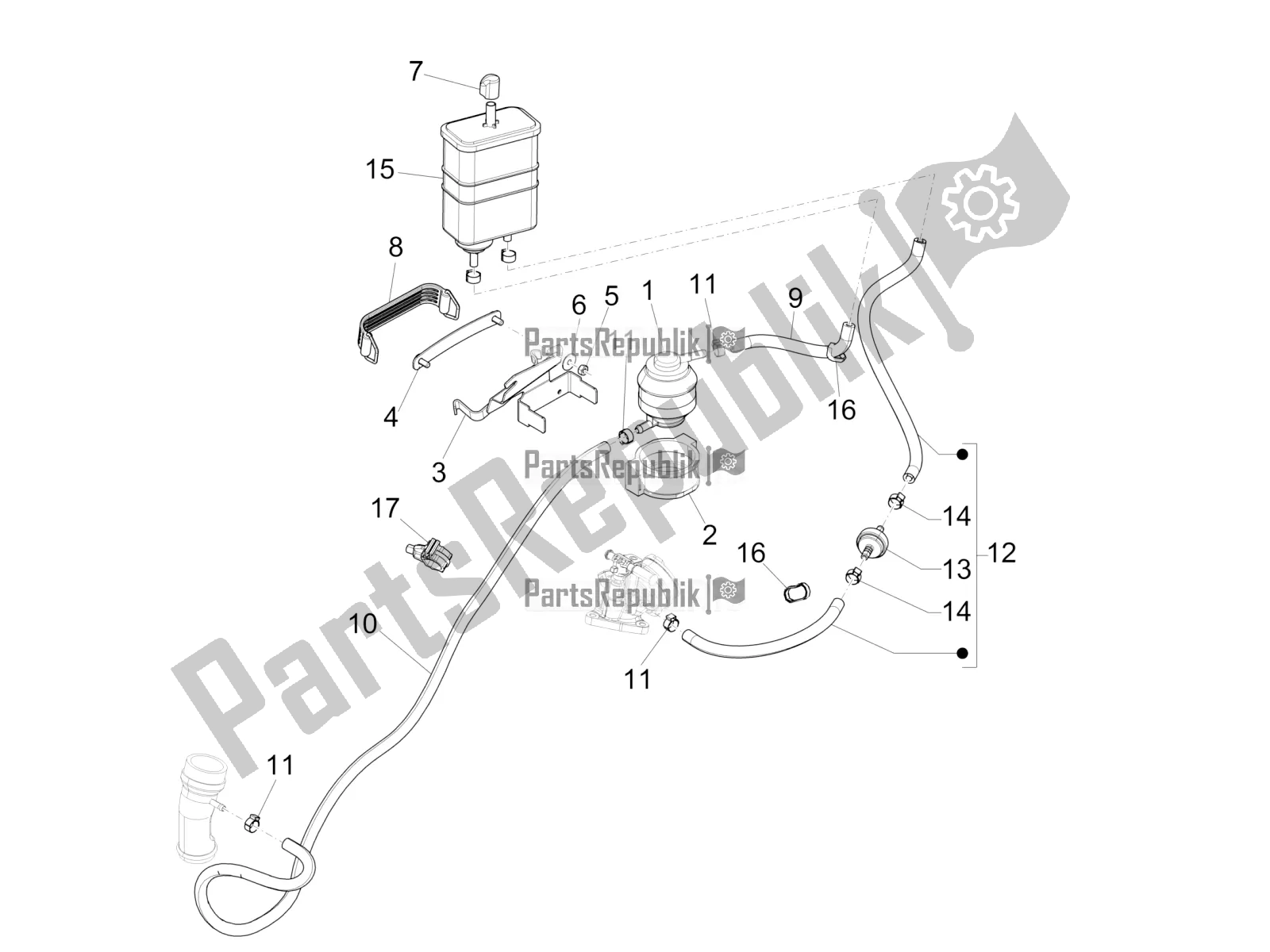 Wszystkie części do System Anty-perkolacyjny Vespa 946 125 4 STR / Red 2021