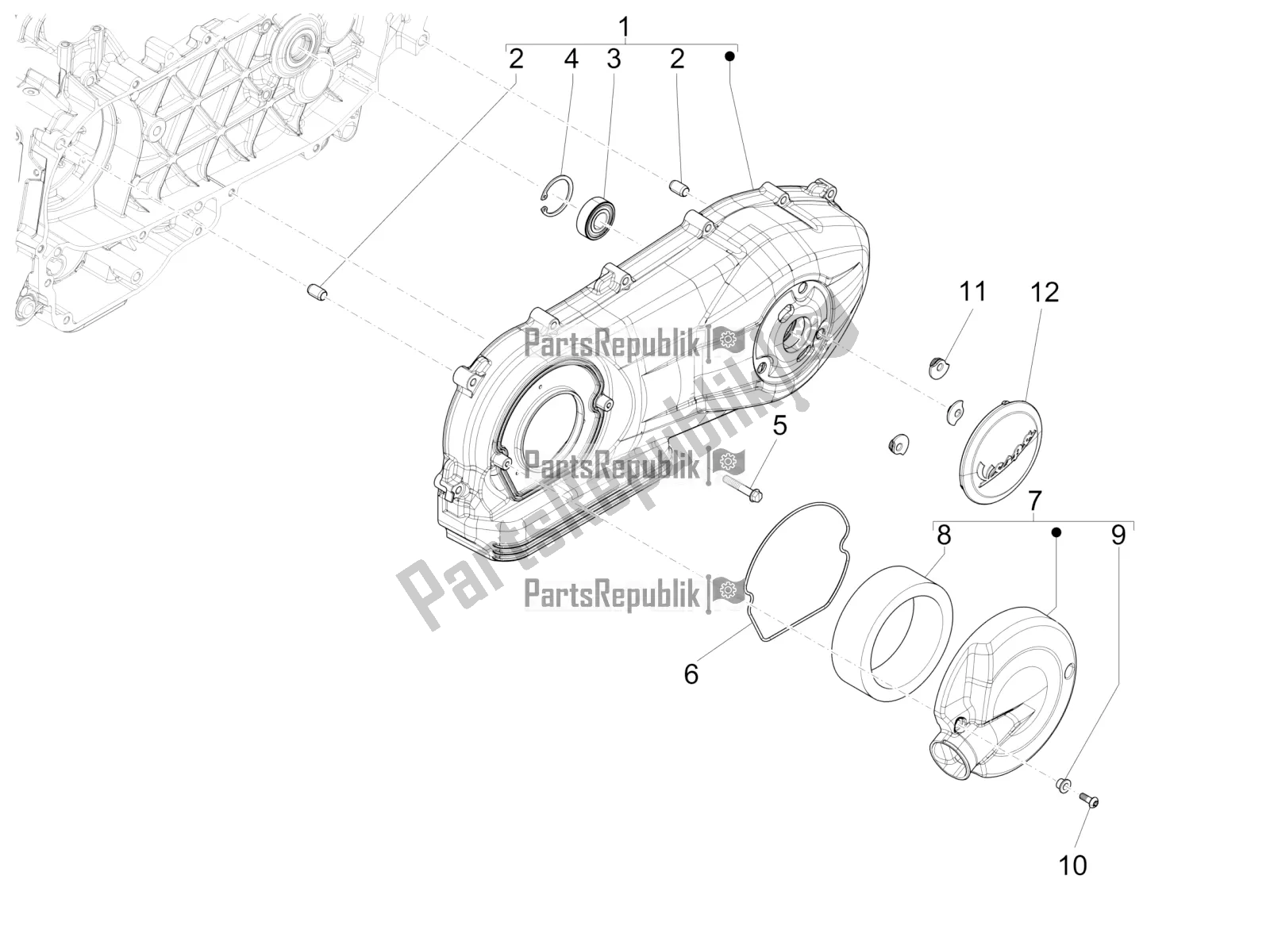 All parts for the Crankcase Cover - Crankcase Cooling of the Vespa 946 125 4 STR / Red 2021