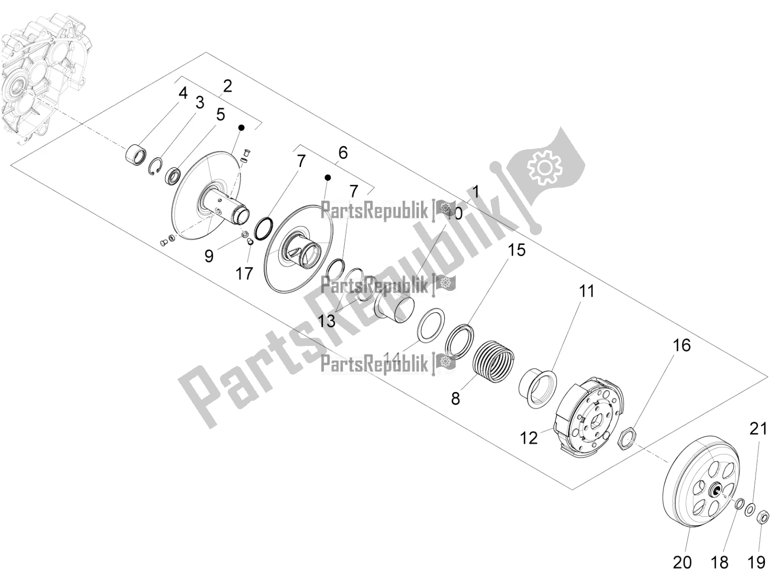 All parts for the Driven Pulley of the Vespa 946 125 4 STR / Red 2021