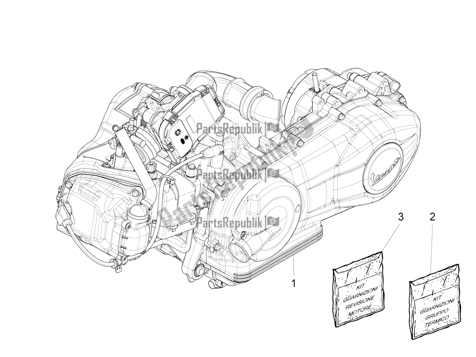 All parts for the Engine, Assembly of the Vespa 946 125 4 STR / Red 2021