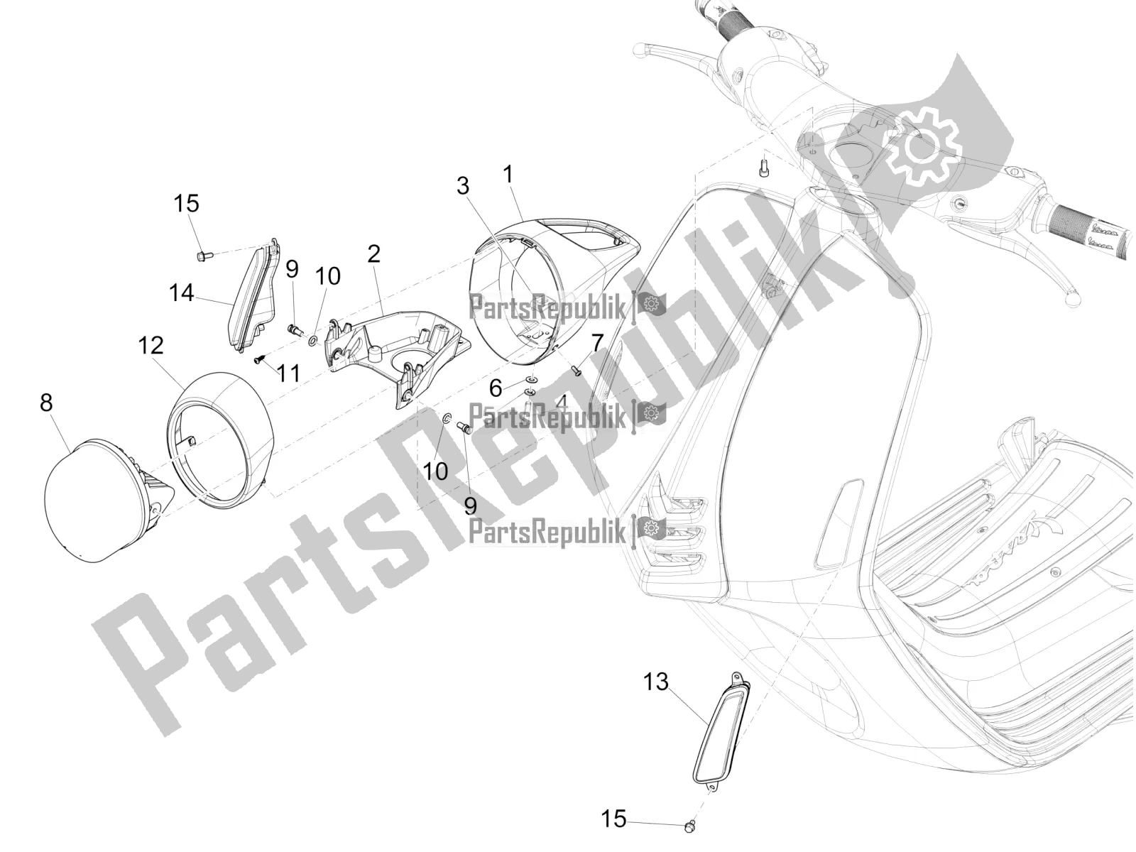 All parts for the Front Headlamps - Turn Signal Lamps of the Vespa 946 125 4 STR / Red 2021