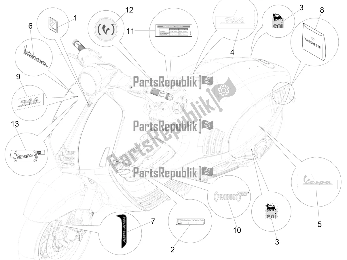 Todas las partes para Placas - Emblemas de Vespa 946 125 4 STR / Red 2021