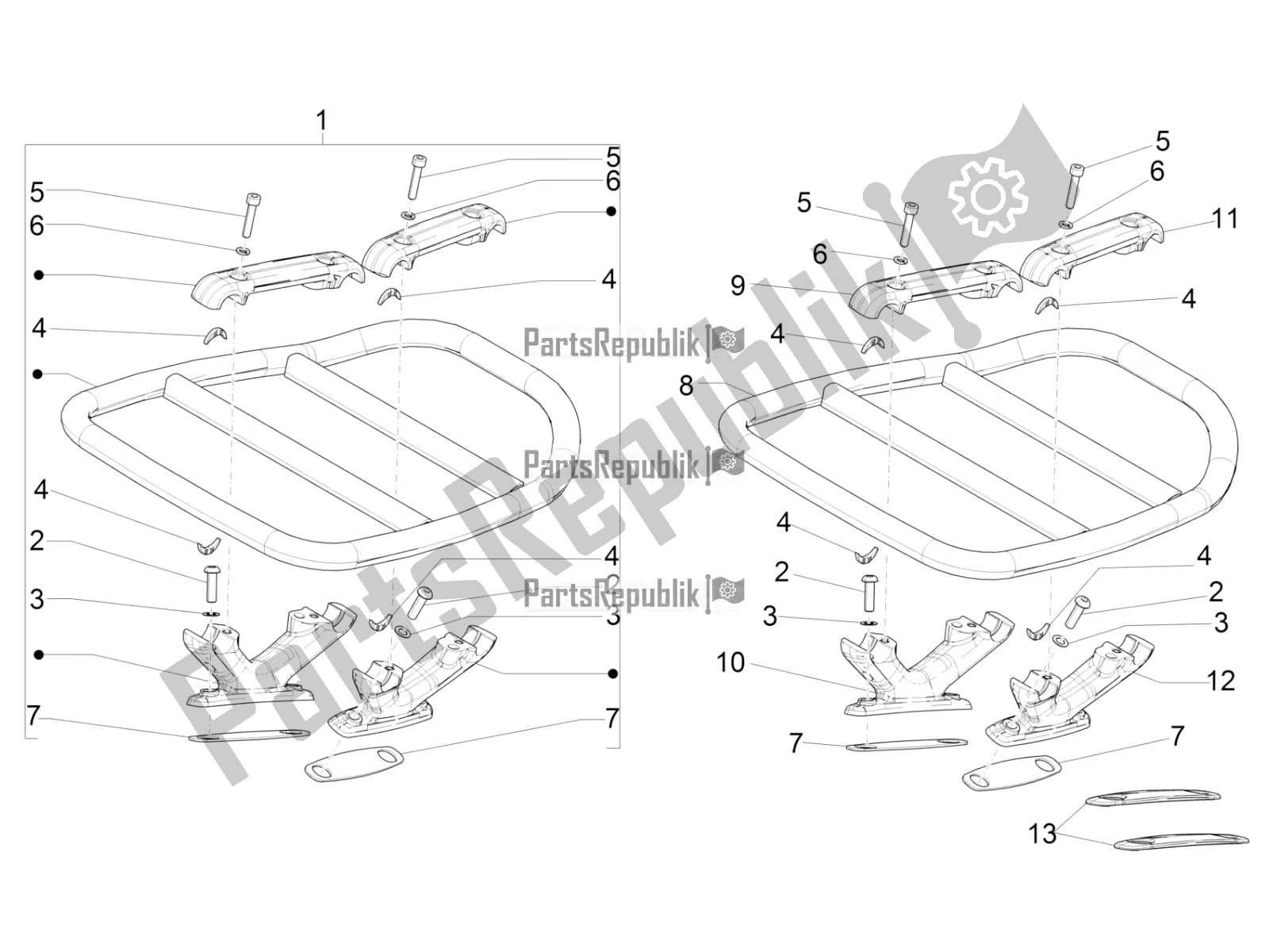 All parts for the Rear Luggage Rack of the Vespa 946 125 4 STR / Red 2021