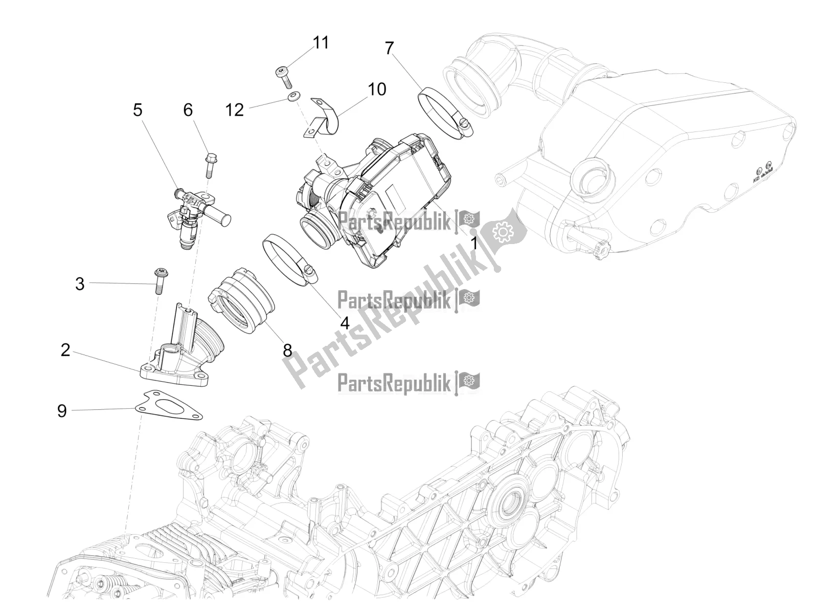 Alle onderdelen voor de Throttle Body - Injector - Induction Joint van de Vespa 946 125 4 STR / Red 2021