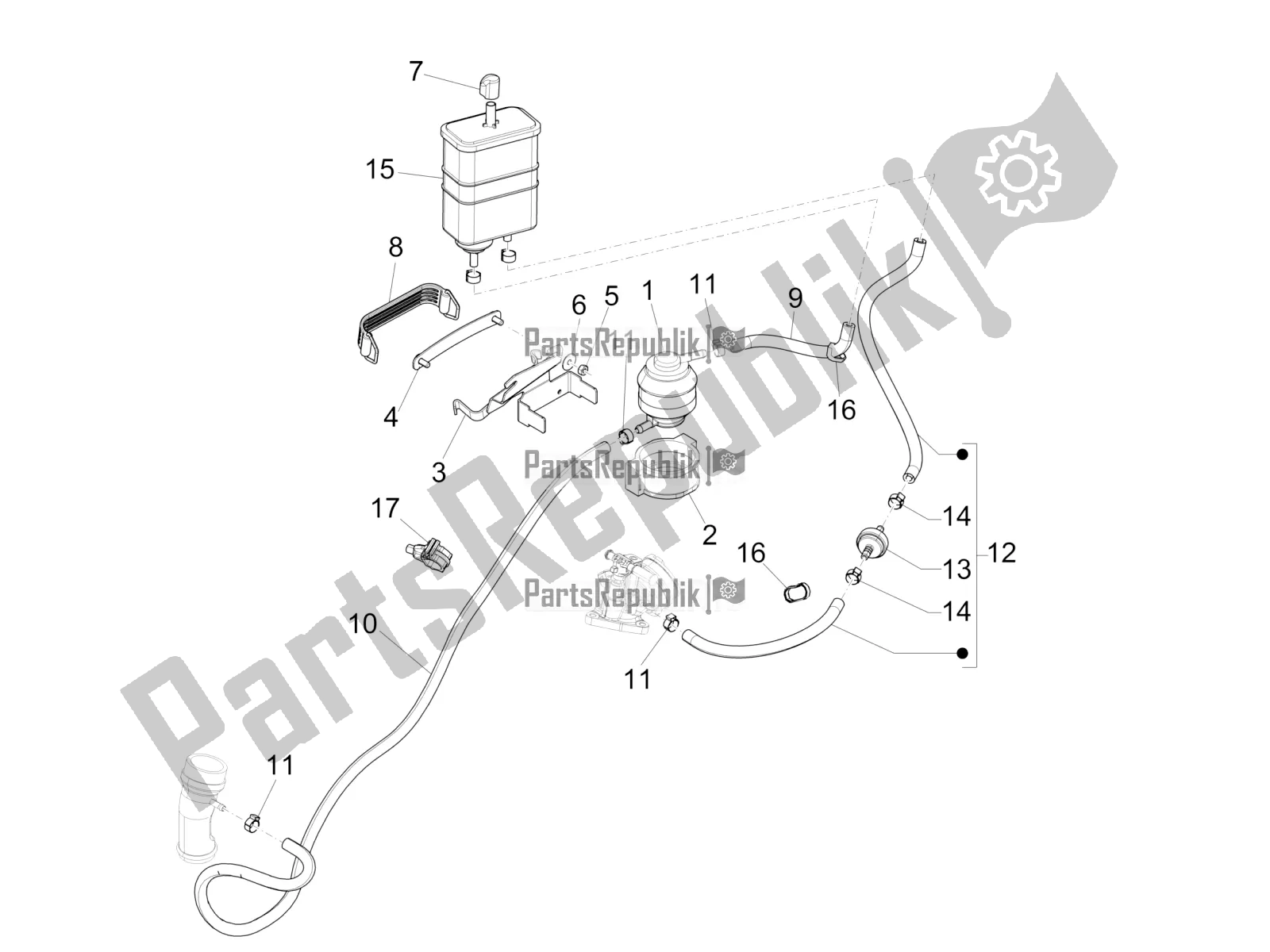 Toutes les pièces pour le Système Anti-percolation du Vespa 946 125 4 STR / Red 2022