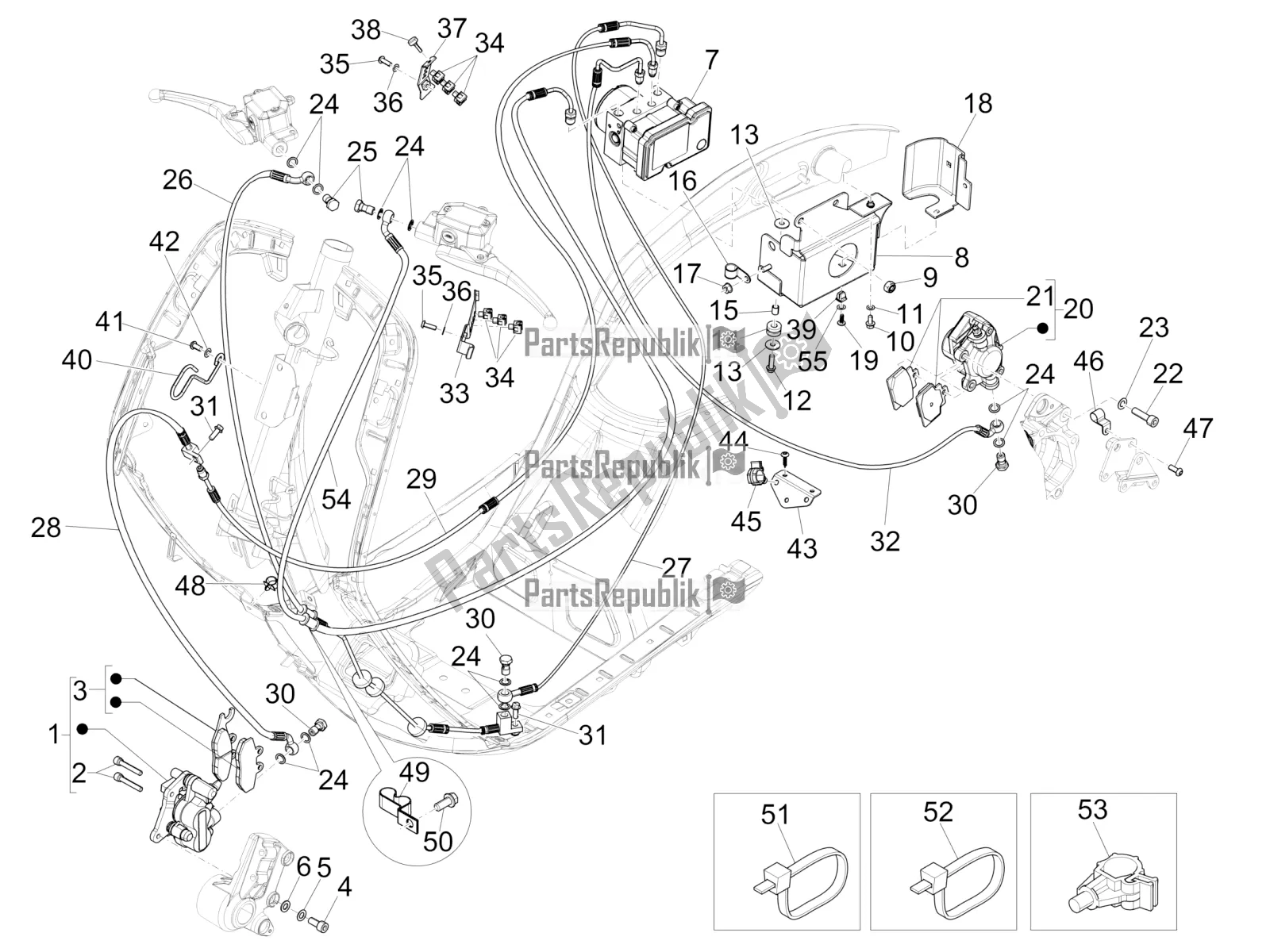 Todas las partes para Frenos Tubos - Pinzas (abs) de Vespa 946 125 4 STR / Red 2022