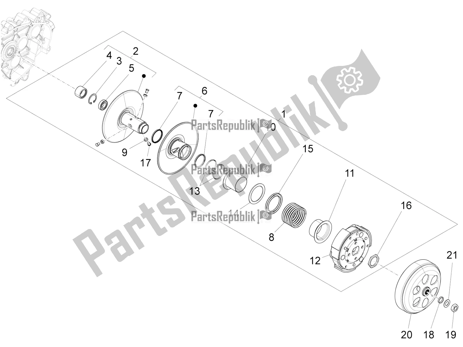 All parts for the Driven Pulley of the Vespa 946 125 4 STR / Red 2022