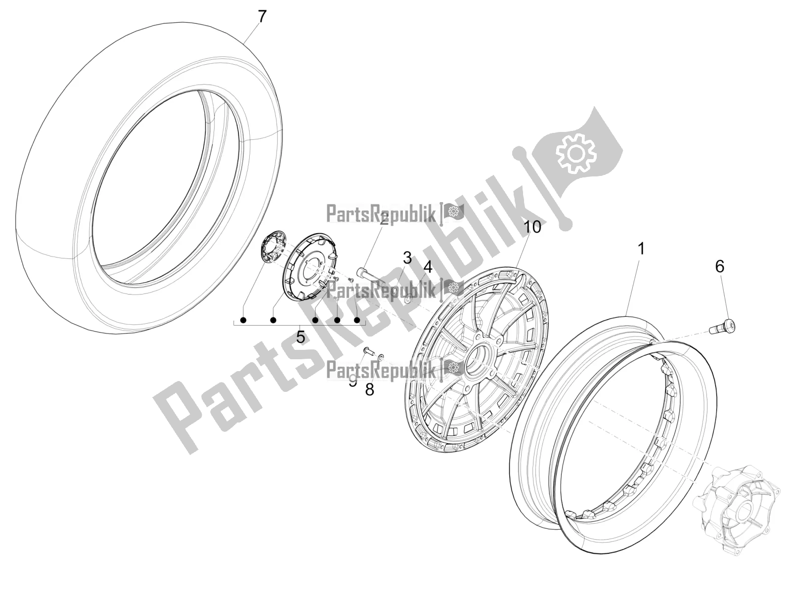 All parts for the Front Wheel of the Vespa 946 125 4 STR / Red 2022