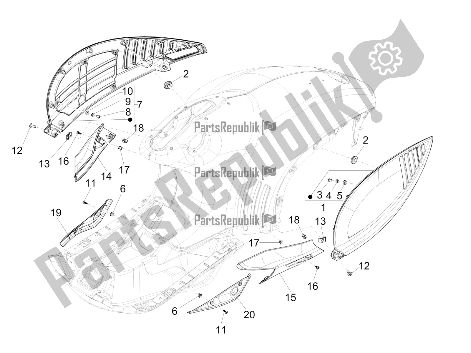 Todas las partes para Cubierta Lateral - Alerón de Vespa 946 125 4 STR / Red 2022 Todas las partes para Cubierta Lateral - Alerón de Vespa 946 125 4 STR / Red 2022