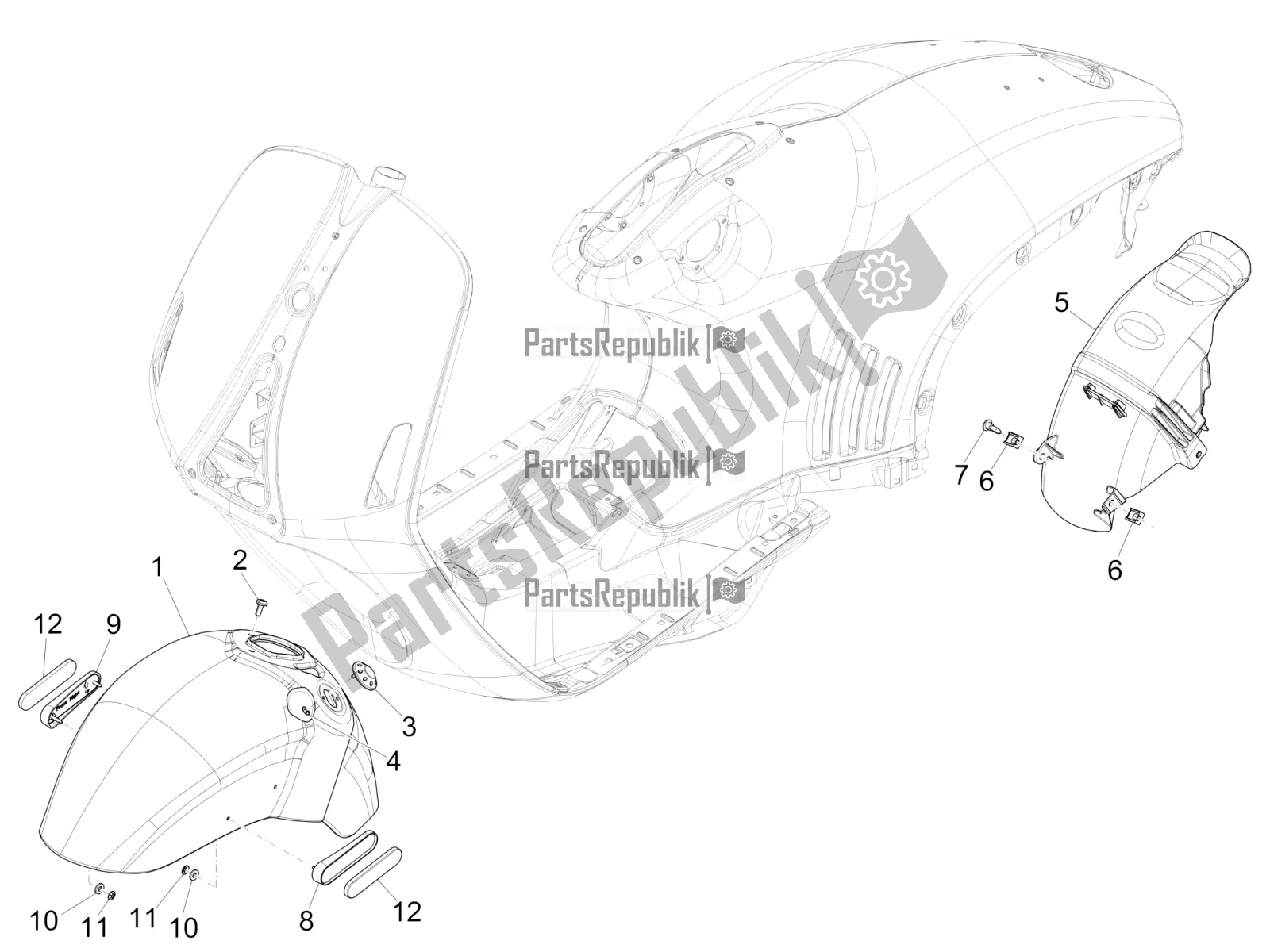 All parts for the Wheel Huosing - Mudguard of the Vespa 946 125 4 STR / Red 2022