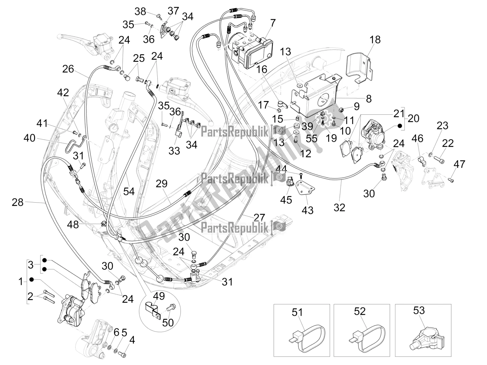 Toutes les pièces pour le Tuyaux De Freins - étriers (abs) du Vespa 946 125 4T 3V ABS 2016