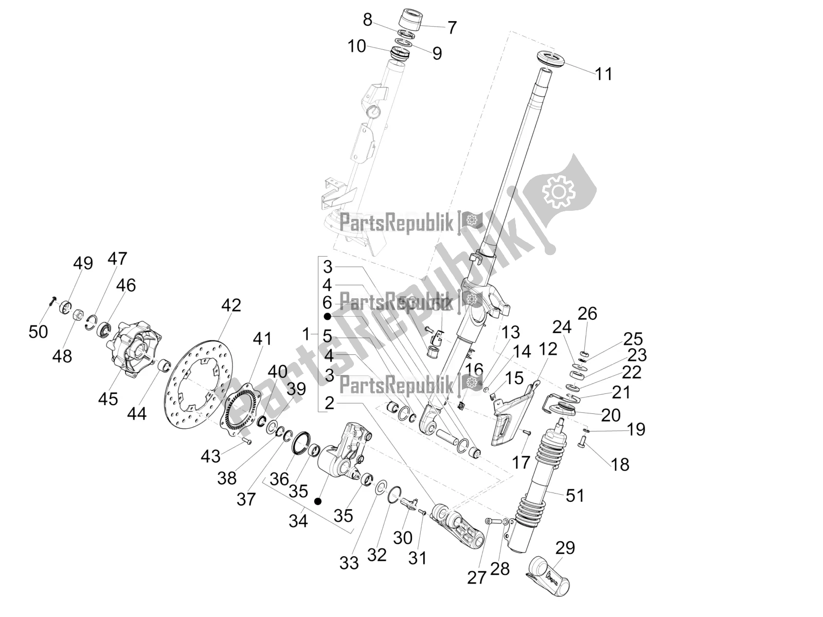 Tutte le parti per il Forcella / Tubo Sterzo - Unità Cuscinetto Sterzo del Vespa 946 125 4T 3V ABS 2016